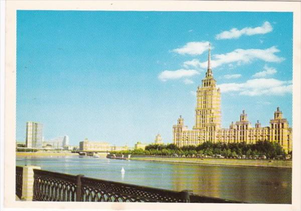 Russia Moscow Building Scene Along River