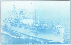 c1960s USS Amphion AR-13 US Navy Repair Ship WWII Blue Litho Photo Unique A314