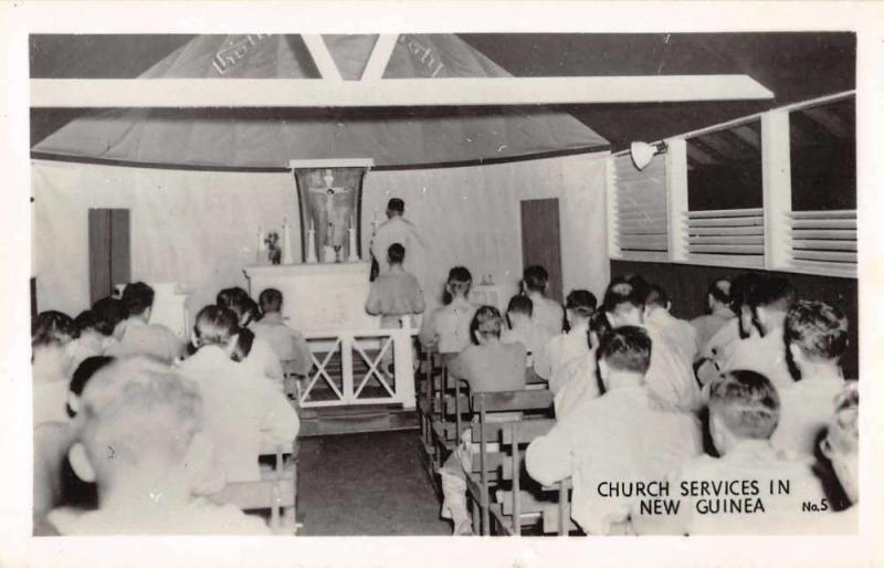 New Guinea Church Services Interior View Real Photo Antique Postcard J66521