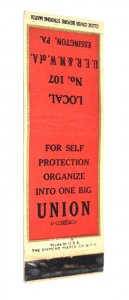 Union Local No. 107 U. E. R. & M. W. of A. Essington PA 20 Strike Matchbook Covr
