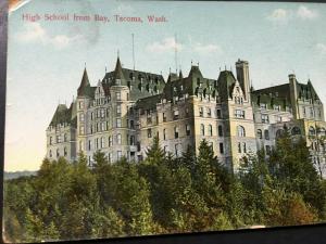 Postcard RPPC 1912 View of High School from Bay, Tacoma, WA.   T7