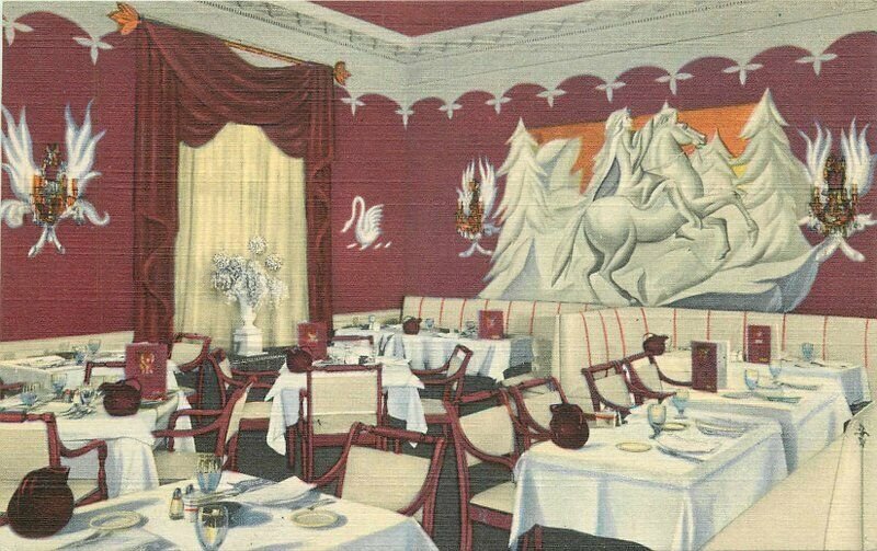 Chicago Illinois Continental Russian Restaurant 1940s Postcard Teich linen 6464