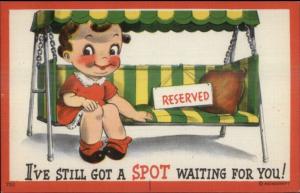 Little Girl on Swing Seat Spot For a Boy Linen Comic Metrocraft Postcard
