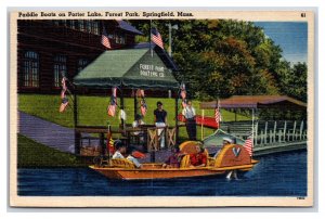 Padde Boat Porter Lake Forest Park Springfield MA UNP Linen Postcard V15