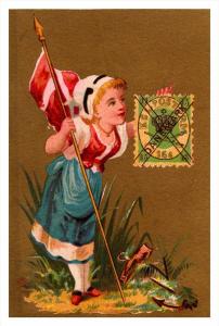 Danemark   Stamp, Flag, Girl   Victorian Philatelic Trade Card