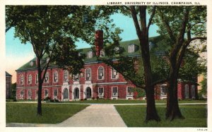 Vintage Postcard 1920's University Of Illinois Public Library Champaign Illinois