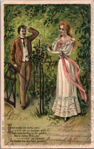 Beautiful Romantic Couple In Love In The Garden Vintage Postcard 09.46
