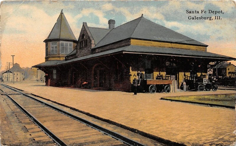 F88/ Galesburg Illinois Postcard 1912 Santa Fe Railroad Depot