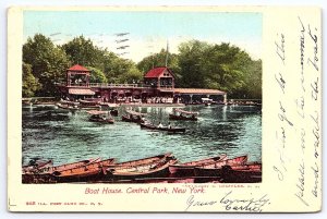 Central Park New York, 1905 Boat House, Lake Row Boats, Vintage Postcard