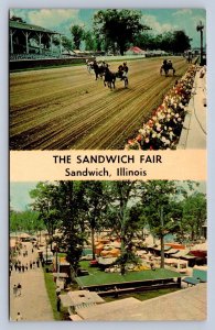 K2/ Sandwich Illinois Postcard Chrome Harness Horse Race Fair 2View  459