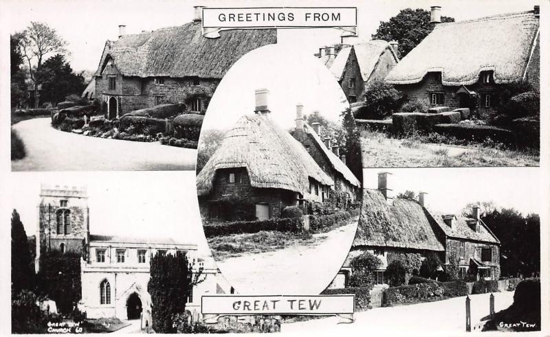Greetings from Great Tew, England, Early Real Photo Postcard, Unused