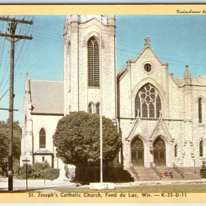 c1950s Fond du Lac, WI St. Joseph's Catholic Church Roadside Chrome PC Vtg A332