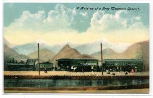 Railroad Train Hold Up Grey Mountain Special Robbery 1910c postcard