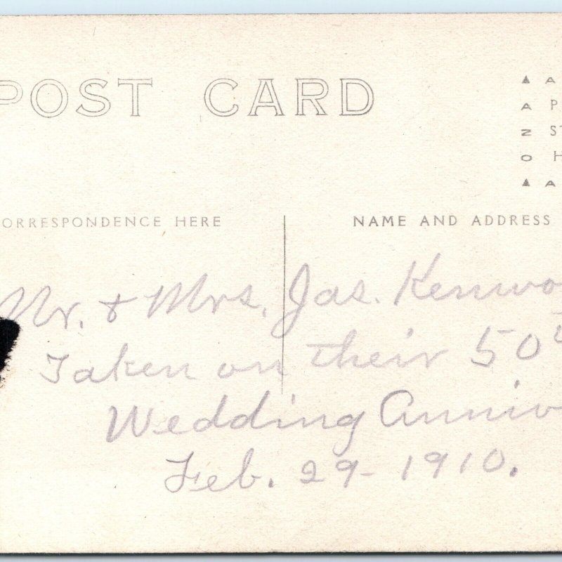 ID'd 1910 Old Married Couple RPPC 50th Anniversary Photo Postcard Kenworthy A95