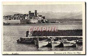 Old Postcard Panorama Antibes and the Alps chain