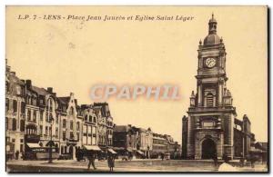 Old Postcard Lens Place Jean Jaures and Church of St Leger