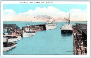 PORT ARTHUR, ONTARIO  Canada   THE DOCKS Boats, Ships ca 1920s  Postcard