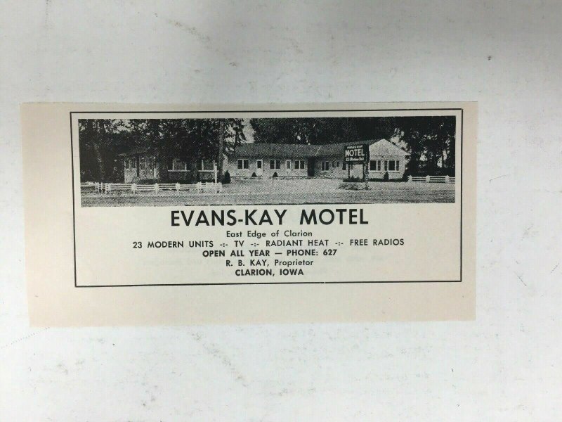 Evans-Kay Motel Vintage Print Ad Clarion Iowa Picture