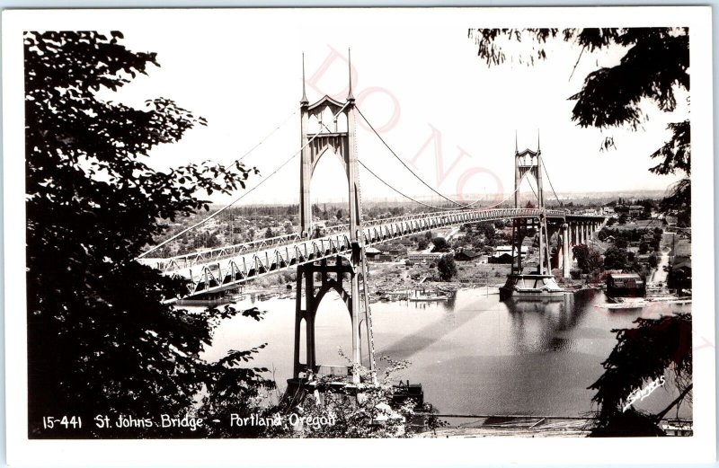 c1940s Portland, OR RPPC St John's Suspension Bridge Real Photo Postcard Old A92