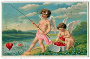 Valentine - Cherubs or Cupids Fishing for Hearts