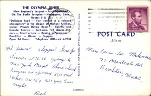 Newington CT Olympia Diner Expensive 50cent Burgers c1963 Vintage Postcard