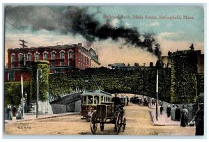 c1910 Railroad Arch Main Street Locomotive Springfield Massachusetts MA Postcard