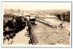 Seattle Washington WA Postcard RPPC Photo US Government Locks Steamer Boats