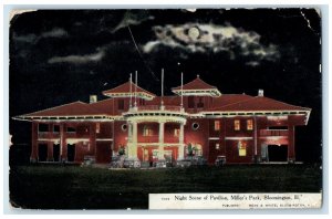 1908 Night Scene Pavilion Miller's Park Building Bloomington Illinois Postcard