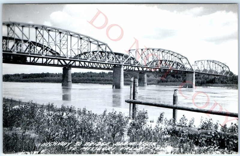 c1950s Missouri Valley, IA RPPC Hwy 30 Bridge to Blair, NE Railroad Truss A112