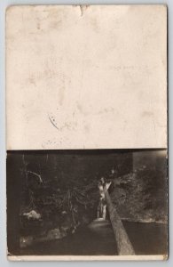 RPPC Near Lafayette IL Illinois Mountain Waterfall Fallen Tree 1911 Postcard M38