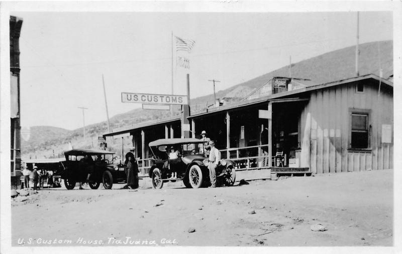 F1/ Tijuana Mexico Foreign Postcard c1920U.S. Customs House Automobiles