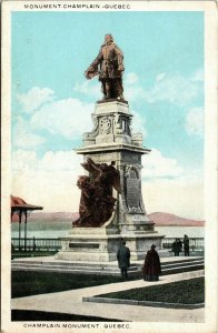 Monument Statue Champlain Quebec Canada Sunset WB Postcard VTG UNP Unused  