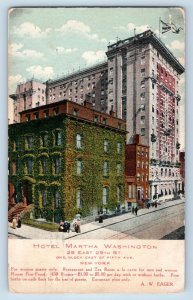 New York City New York NY Postcard Hotel Martha Washington 1908 Vintage Antique