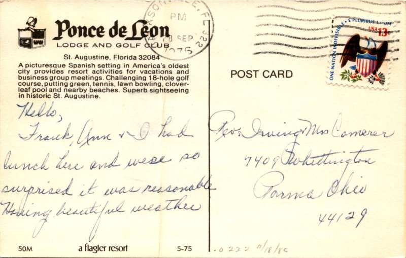 Vintage Ponce de Leon Lodge Golf Club Postcard