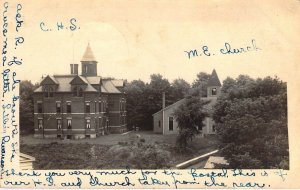 c.'06 RPPC Real Photo, School and, M.E. Church, Cattaraugus, NY, Old Postcard