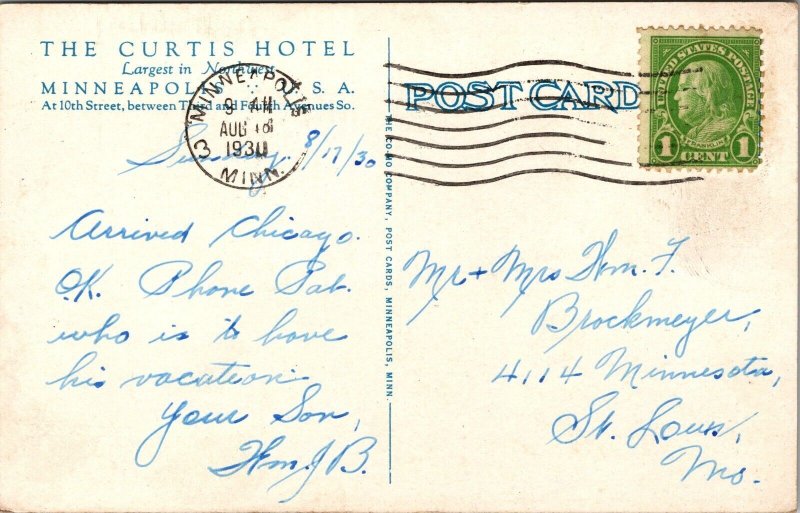 The Curtis Hotel Minneapolis MN Postcard PC83