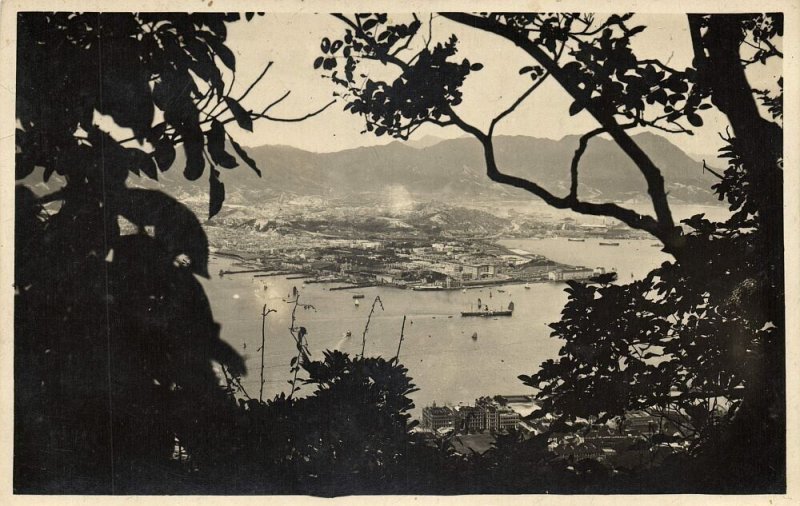 china, HONG KONG, Panorama through the Trees (1920s) RPPC Postcard