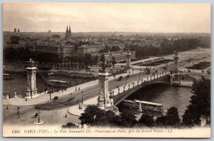 Vtg Paris France La Pont Alexandre III Arch Bridge Seine Panorama 1910s Postcard