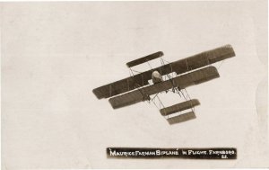 Maurice Farman Biplane Flight Farnboro Antique Real Photo Aviation Postcard
