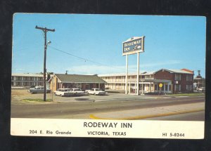 VICTORIA TEXAS RODEWAY INN MOTEL VINTAGE ADVERTISING POSTCARD OLD CARS