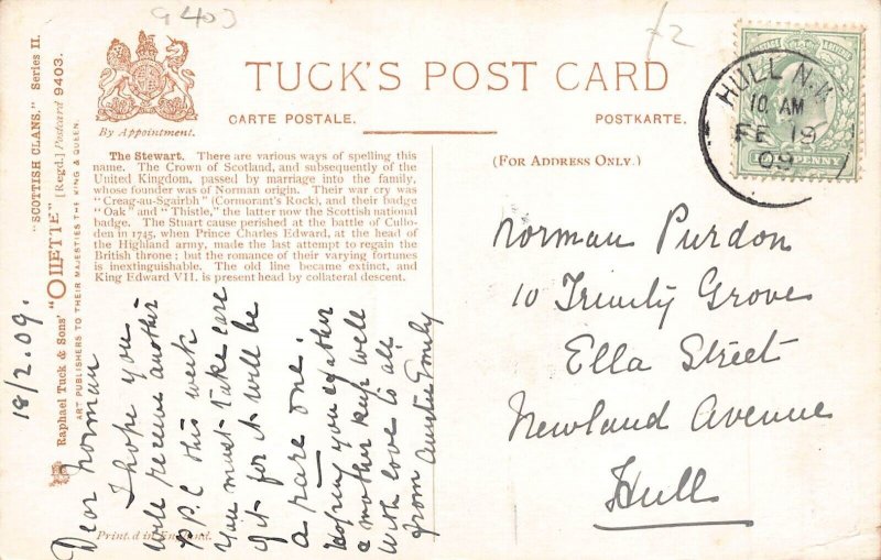 A056 Scotland The Steward Clan thistle Coat of Arms tartan Inverness postcard