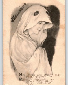 Halloween Postcard May L Farini Women In Cape Ghost Costume 1912 Spooks Spirits