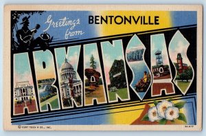 c1940's Greetings From Bentonville Multiview Arkansas AR Correspondence Postcard