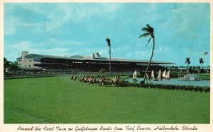 Vintage Postcard Around First Turn Gulfstream Parks Turf Course Hallandale Fla.