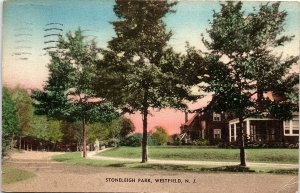 1937 WESTFIELD NEW JERSEY STONELEIGH PARK HAND COLORED POSTCARD 39-171