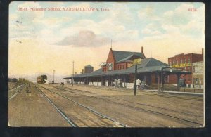 MARSHALLTOWN IOWA RAILROAD DEPOT TRAIN STATION 1908 VINTAGE POSTCARD