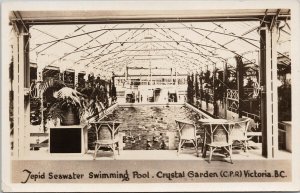 Victoria BC Crystal Garden Swimming Pool Unused RPPC Postcard H20