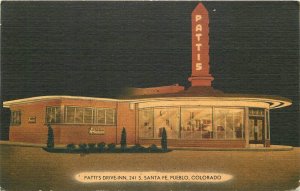 Postcard RPPC 1940s Colorado Pueblo Patti's Drive Inn Night occupation 23-12944