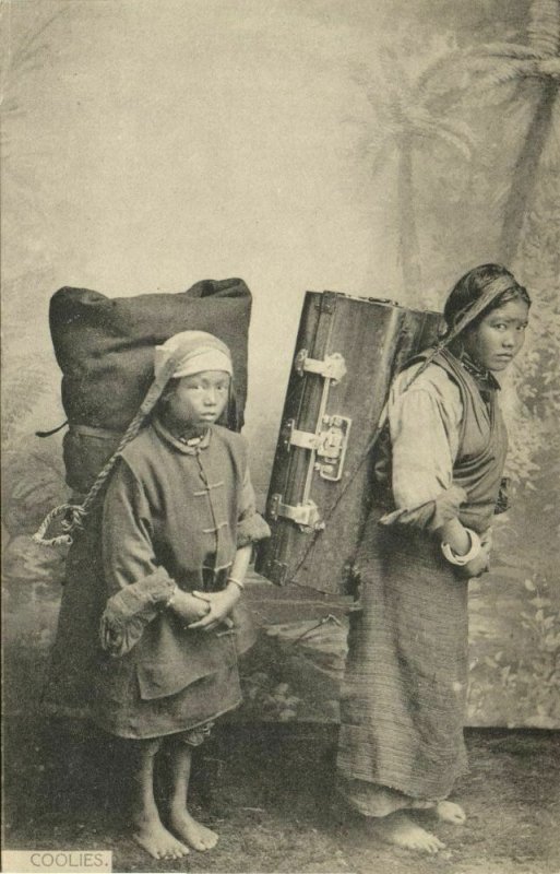 bhutan tibet, Young Bhutia or Tibetan Coolies at Work (1910s) Postcard