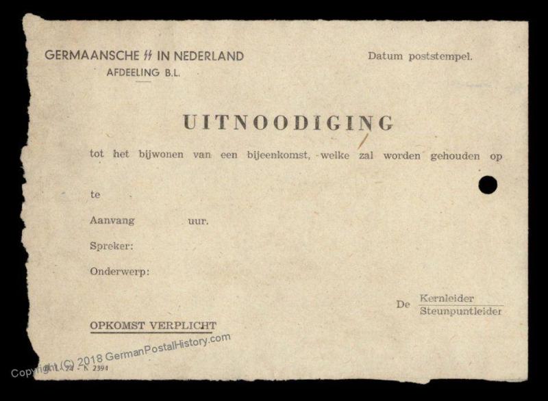 3rd Reich Netherland Legion Germanic Waffen SS Volunteer Notice Document 70494